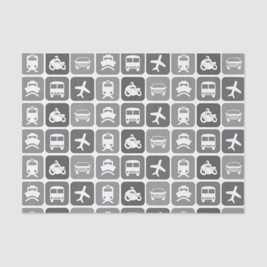 Trendy Travel Icons Black and White Pattern Tissuepapier (Voorkant)