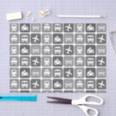 Trendy Travel Icons Black and White Pattern Tissuepapier (Craft)