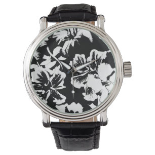Trendy Tropical Abstract B&W Floral Pattern Watch Horloge