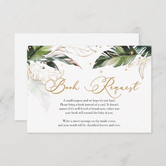 Trendy tropical bladeren greenery gold diaper raff informatiekaartje (Voorkant / Achterkant)