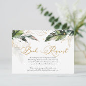 Trendy tropical bladeren greenery gold diaper raff informatiekaartje (Staand voorkant)