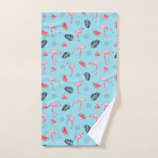 Trendy Tropical Flamingo & Watermelon Pattern Bad Handdoek (Handdoek)