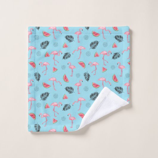 Trendy Tropical Flamingo & Watermelon Pattern Bad Handdoek (Wasdoekje)