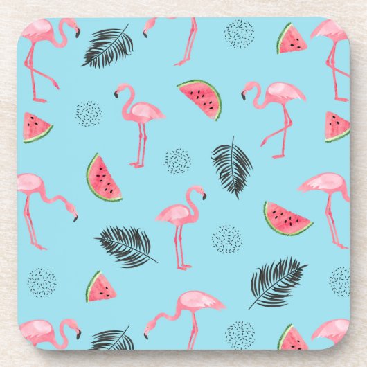 Trendy Tropical Flamingo & Watermelon Pattern Drankjes Onderzetter (Voorkant)