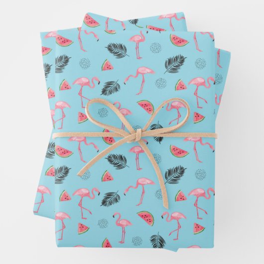 Trendy Tropical Flamingo & Watermelon Pattern Inpakpapier Vel (In situ)