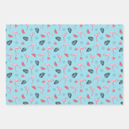 Trendy Tropical Flamingo & Watermelon Pattern Inpakpapier Vel (Voorkant)
