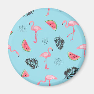 Trendy Tropical Flamingo & Watermelon Pattern Magneet
