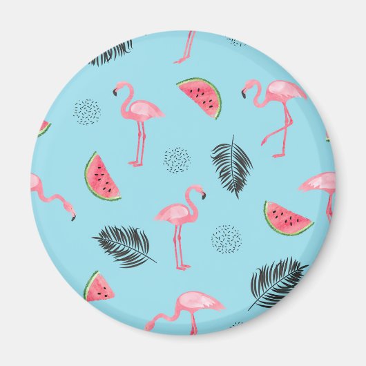 Trendy Tropical Flamingo & Watermelon Pattern Magneet (Voorkant)