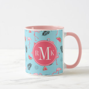 Trendy Tropical Flamingo & Watermelon Pattern Mok