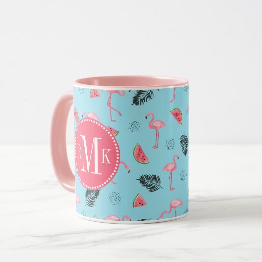 Trendy Tropical Flamingo & Watermelon Pattern Mok (Voorkant links)
