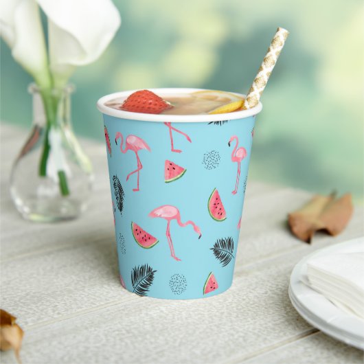 Trendy Tropical Flamingo & Watermelon Pattern Papieren Bekers (Insitu)