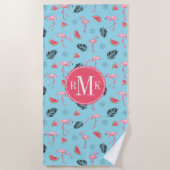 Trendy Tropical Flamingo & Watermelon Pattern Strandlaken (Voorkant)