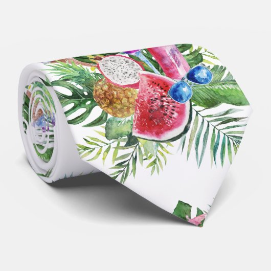 Trendy Tropical Floral Fruits Beverage Monogram Stropdas (Opgerold)