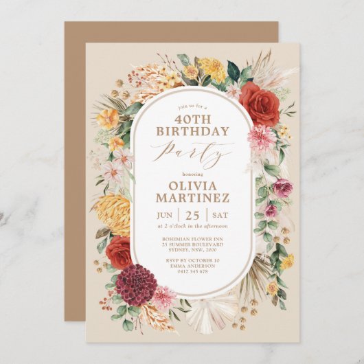 Trendy Tropical Flowers Rustic Pampas Birthday Kaart (Voorkant / Achterkant)