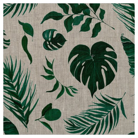Trendy Tropical Foliage Green Leaves Pattern Stof (Swatch)