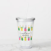 Trendy Tropical Pineapple Bridesmaid Name Acryl Drinkbeker (Achterkant)