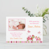 Trendy Tropical Turtle Photo Birth Announements Aankondiging (Staand voorkant)