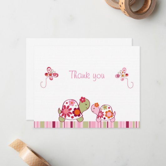 Trendy Tropical Turtle Thank You Note Cartes (Devant/Arrière en situation)