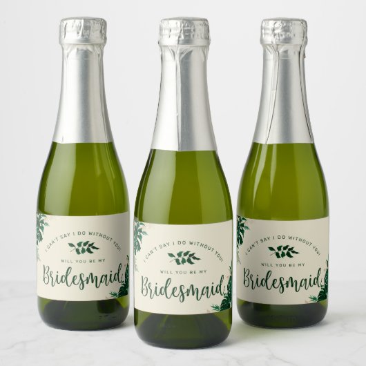 Trendy tropisch gebladerte zal je mijn bruidsmeisj sparkling wijnetiket (Flessen)