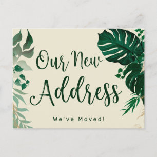 Trendy tropisch thema ons nieuwe adres verhuizen aankondigingskaart