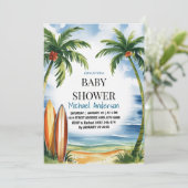Trendy tropisch Zomersurfen Strand Baby shower Kaart (Staand voorkant)
