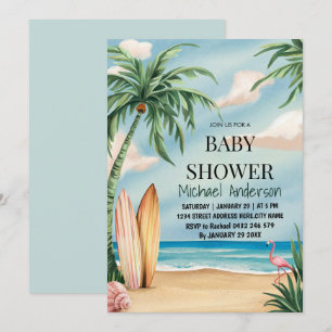Trendy tropisch Zomersurfen Strand Baby shower Kaart