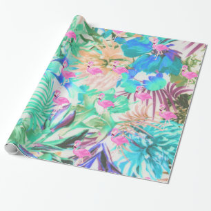 Trendy tropische blauwgroen roze flamingo cadeaupapier