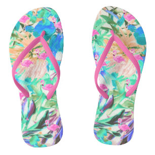 Trendy tropische blauwgroen roze flamingo teenslippers