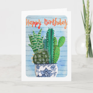 Trendy tropische groene & blauwe Cactus Verjaardag Kaart