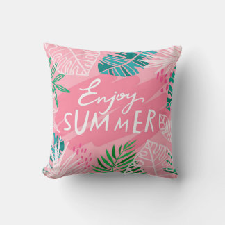 Trendy  tropische zomer. Verlichting geniet van zo Kussen