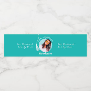 Trendy Turquoise Afstudeerfoto Waterfles Etiket