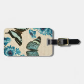 Trendy turquoise butterfly bagagelabel (Voorkant horizontaal)