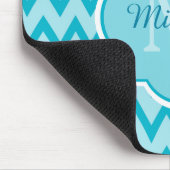 Trendy Turquoise Chevron Zigzag Name en Monogram Muismat (Hoek)