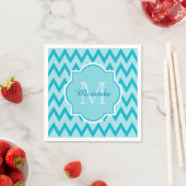 Trendy Turquoise Chevron Zigzag Name en Monogram Servetten (Insitu)