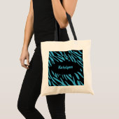 Trendy Turquoise en Black Zebra Stripes Bag Tote Bag (Voorkant (product))