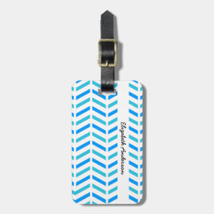 Trendy Turquoise en White Chevron Pattern Bagagelabel