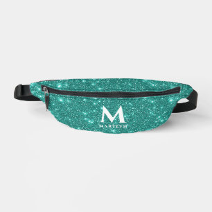 Trendy Turquoise Glitter Modern White Name Initiaa Heuptasje