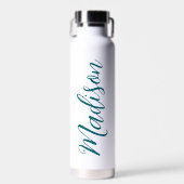 Trendy Turquoise Naam Handgeschreven Script Custom Waterfles (Voorkant)