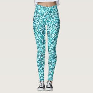 Trendy Turquoise Oceaan Golven Waterverf Patroon Leggings