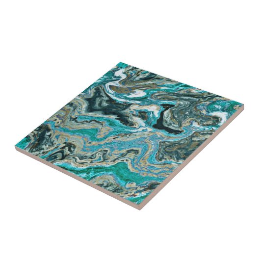 Trendy turquoise rotsachtige patroonstijl keramisc tegeltje (Zijkant)