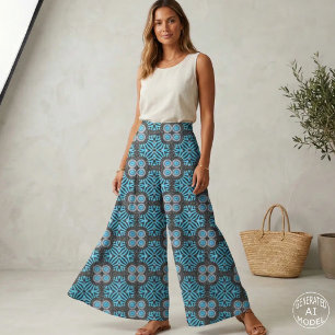 Trendy Turquoise Zwart Geometrisch Boho Patroon Stof
