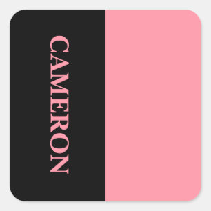 Trendy twee kleuren   Naam   Zwart en zalmroze Vierkante Sticker