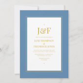 Trendy Typografie Dusty Blue en Gold Wedding Kaart (Voorkant)
