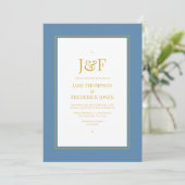 Trendy Typografie Dusty Blue en Gold Wedding Kaart (Staand voorkant)