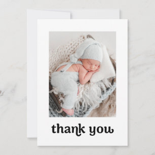 Trendy Typografie Eenvoudig Modern 2 Baby Foto's D Bedankkaart