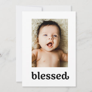 Trendy typografie Gezegend Kruis Baby Doopsel Foto Bedankkaart