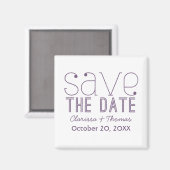 Trendy Typografie Save the Date Magnet, Paars Magneet (Voorkant / Achterkant)