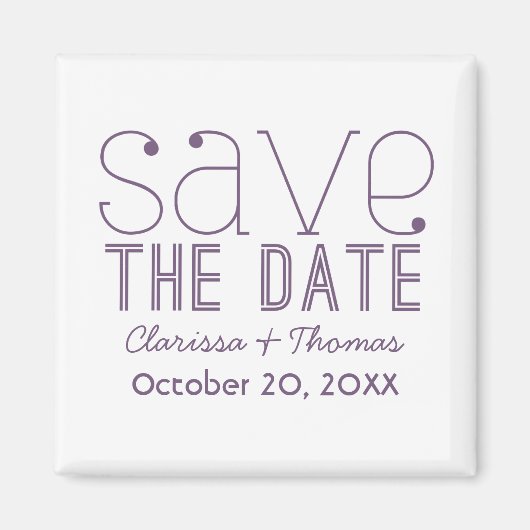Trendy Typografie Save the Date Magnet, Paars Magneet (Voorkant)