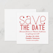 Trendy typografie Save the Date uitnodiging, Rood Kaart (Voorkant / Achterkant)
