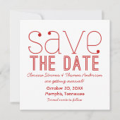 Trendy typografie Save the Date uitnodiging, Rood Kaart (Voorkant)